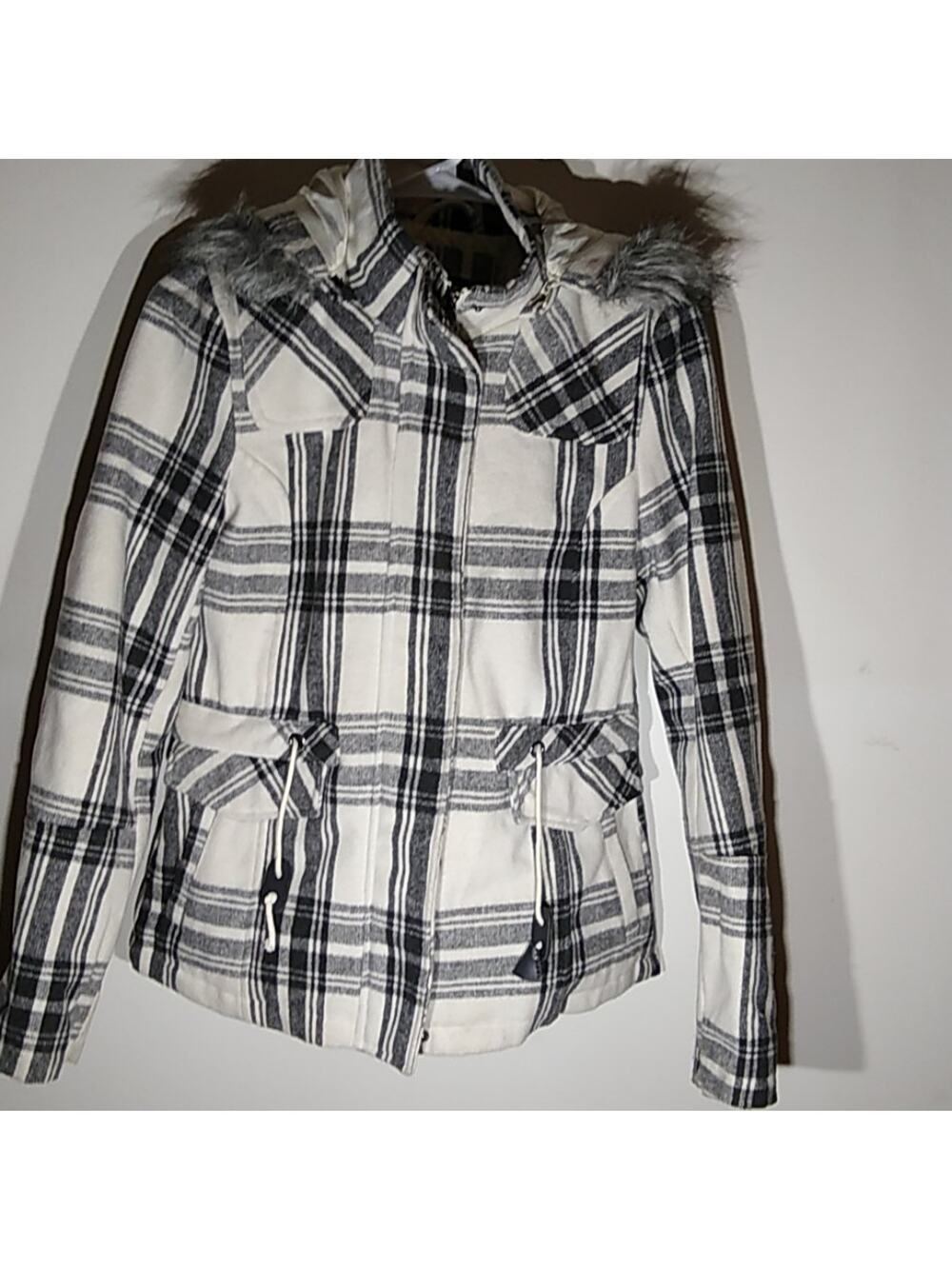 YMI Girl's Size S/CH black and white plaid coat. Winter, Dressy, Warm